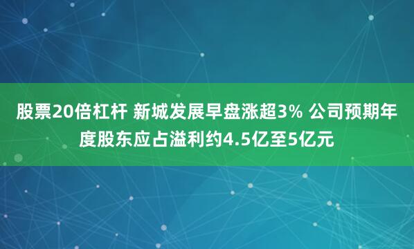 股票20倍杠杆 新城发展早盘涨超3% 公司预期年度股东应占溢利约4.5亿至5亿元