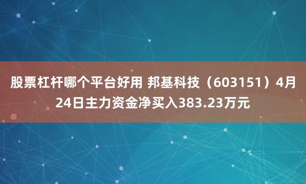 股票杠杆哪个平台好用 邦基科技（603151）4月24日主力资金净买入383.23万元